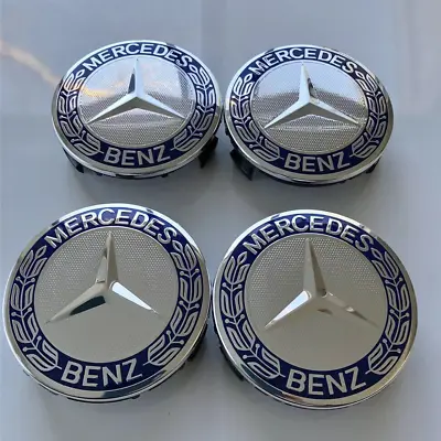 $10.68 • Buy SET OF 4 Mercedes-Benz 75MM Classic Dark Blue Wheel Center Hub Caps AMG Wreath