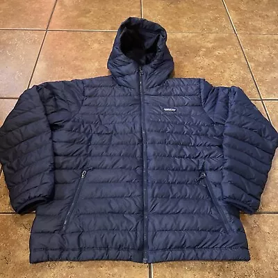 Patagonia Down Sweater Hoody Goose Down Puffer Jacket Navy Blue Men’s XL • $99.95