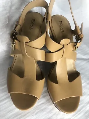 MICHAEL KORS Women Wedge Canvas Shoes Nude Size 9 Open Toe • $39