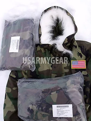 New US Army Cold Wet Weather Gen 1 ECWCS Woodland Goretex Parka Jacket +Fur Hood • $271