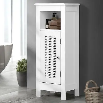 Oikiture Storage Cabinet Floor Cupboard Slim Laundry Bathroom Rattan Door White • $75.56