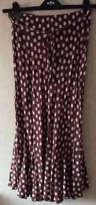£7.99 • Buy 🤎 Lovely PER UNA M&S Long Floaty Brown Polka Dot Spot Skirt Size 12 R 🤎