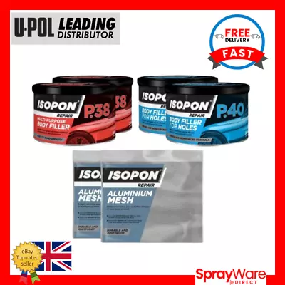 UPOL Isopon P38 + P40 Davids Car Body Filler With Isopon Mesh Bundle X2 • £24.06