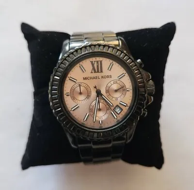 MICHAEL KORS Everest Black Chronograph Baguette Crystal Glitz Watch MK5872 • $75