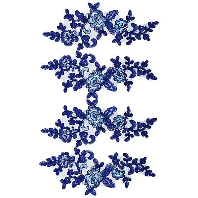 2 Pairs Embroidery Sequin Lace Appliques Mirror Pair Sew On Patch Royal Blue • £9.14