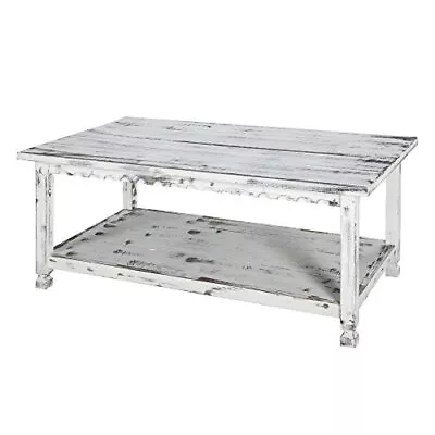 Rustic Rectangluar Coffee Table With 1 Shelf White Antique • $214.39