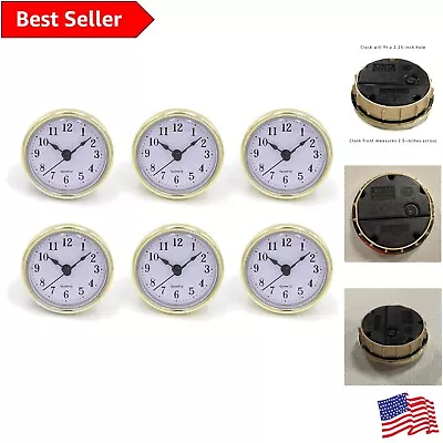 Elegant 2.5  White Clock Inserts With Gold Plastic Rim - Set Of 6 Quartz Clocks • $63.99