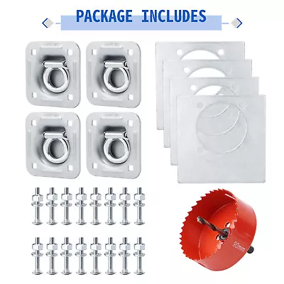 4 Pack Heavy Duty D-Ring Recessed 6000 Lb. Tie Down Backing Plate & Hardware • $49.99