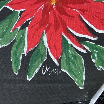 $39.99 • Buy Vintage Vera Neumann Christmas Poinsettia 70” Round Tablecloth NIP RED BLACK