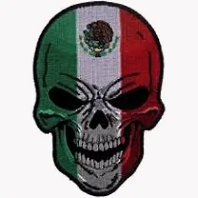 Mexican Pride Patriotic Skull 4 1/4  X 3  Embroidered Mexico Flag Patch /iron On • $6.60