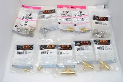 Lot Of 10 Shark Bite Pex Fittings Brass Straight Connector Tees Clamps Stop Plug • $29.99