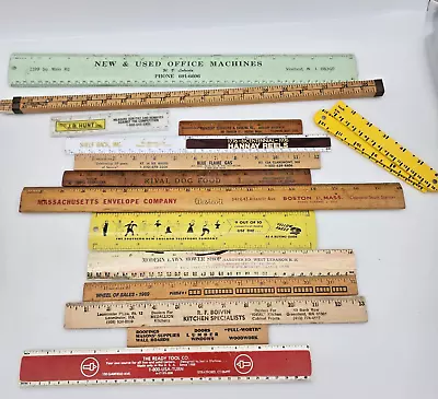 Lot Of 16 Vintage Advertising Rulers Wood Metal Plastic Extending GVC • $14