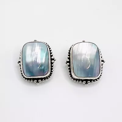 Stephen Dweck Clip Earrings Sterling Silver 925 Blue Shell Mabe Pearl Signed • $195