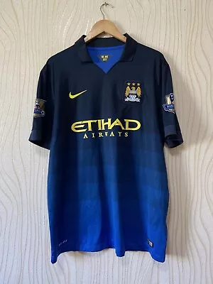 MANCHESTER CITY 2014 2015 AWAY FOOTBALL SHIRT SOCCER JERSEY NIKE 611051-476 Sz X • $49.99