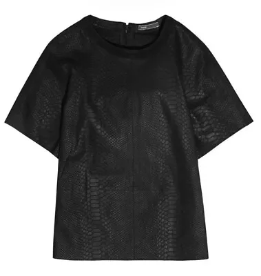 VINCE Black Snake Embossed Leather Top T-Shirt M Oversized • $36