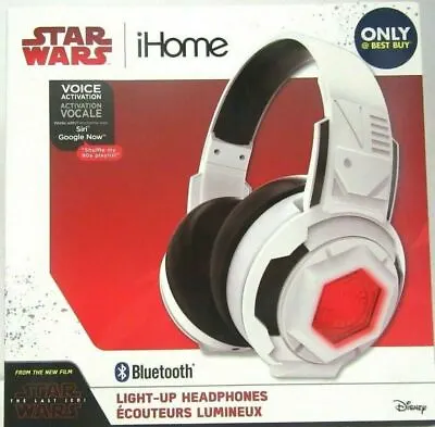 NEW IHome Star Wars The Last Jedi Bluetooth Wireless Light-Up Headphones White • $37.95