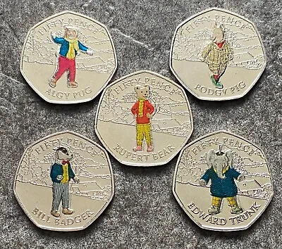 Rupert Bear 🐻 50p Coin Full Set X 5 Uncirculated Collectable Coins Decal🇮🇲 🎁 • £25