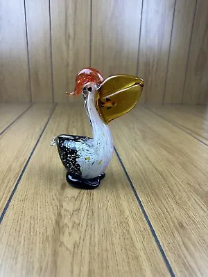 Art Glass Pelican Bird Sculpture W/ Fish In Mouth 7  Inches Tall Murano Style • $14.66