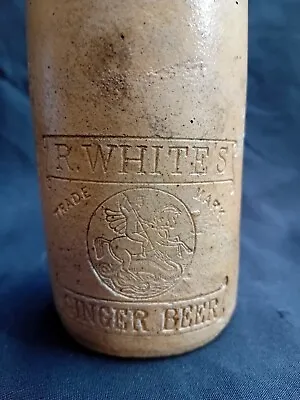 R. Whites Impressed Stoneware Ginger Beer Bottle. 18cm Tall. • £10