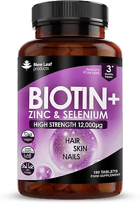 Biotin Hair Growth Vitamins 12000mcg 180 Biotin Tablets- Zinc & SeLenium • £9.49