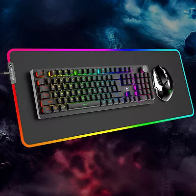 Rechargeable Wireless Gaming Keyboard Mouse+ RGB Pad Kit 3in1 Rainbow Backlit  • $26.09