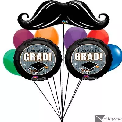 Mustache Balloon Bouquet Graduation Themed Package School Colors Parent • $13.76