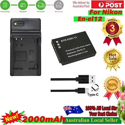 Battery + UsbC Charger For NIKON EN-EL12 S8100 CoolPix S9100 P300 S800C S710 _SX • $29.70