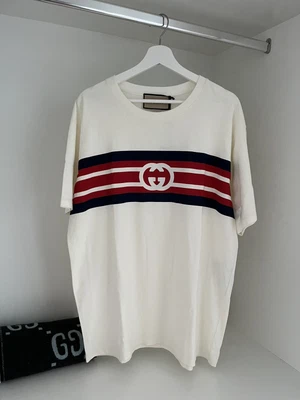 $499 • Buy Gucci Mens Interlocking G Stripe Print T-shirt Size M NEW WITH TAGS