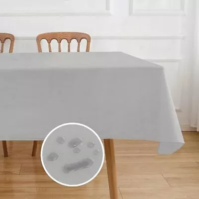  Vinyl Tablecloth With Flannel Backing 100% Waterproof 60x84 Inch Light Grey • $18.97