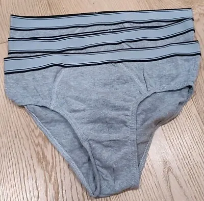 PACK OF 3 GREY MENS BRIEFS SLIPS CLASSIC UNDERWEAR PANTS HIPSTER COTTON (Medium) • £4.95