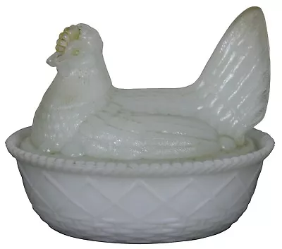 Antique Milk Glass Nesting Chicken On Egg Basket Candy Dish Easter Compote 5.5  • $68