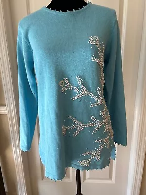 Vintage Quacker Factory Ladies Small Light Blue Snowflake Sweater With Pearls • $14.50