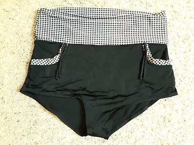 Unique Vintage High Waist Bikini Bottom W/ Pockets Black & Checked XL • $6