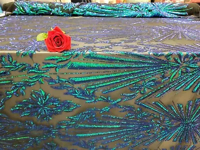 $29.99 • Buy Green Iridescent Peacock Sequin Lace Geometric Fabric By The Yard Dress Prom 