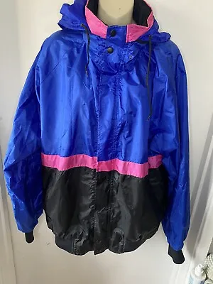 Vintage 90s Seattle Blue Blue Pink Bladk Windbreaker Jacket Size Xl Festival • £26