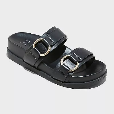 Women's Marcy Two-band Buckle Footbed Sandals - A New Day Black 7 • $15.03