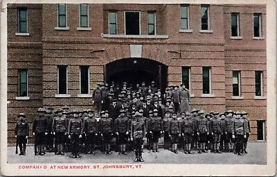WWI  Johnsbury  VT. Company D At New Armory Soldiers Postcard • $18.38