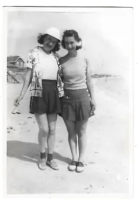 Vintage Photo Pretty Girls In Arms Beach Saddle Shoes Hat Manly Lesbian Int • $5.24