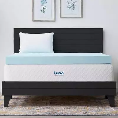 LUCID 2 3 4 Inch Cooling Gel Memory Foam Mattress Topper -Twin Full Queen King • $123.99