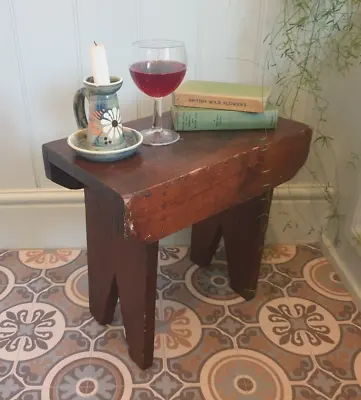 Antique Vintage Rustic Wooden Milking Stool Bed Side TableBathroom Plant Stand • £48