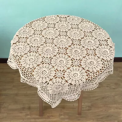 $20.07 • Buy Vintage Hand Crochet Lace Tablecloth Square Cotton Table Cloth Topper Floral 23 