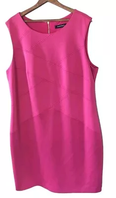 Ellen Tracy Hot Pink Dress Sz 18W Sleeveless Sheath Gold Zipper Knee Length 2X • $34.99