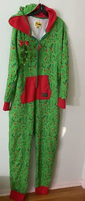 Tipsy Elves Head To Toe Mistletoe One Pice PJs Suit Christmas Warm Green Hood L • $30