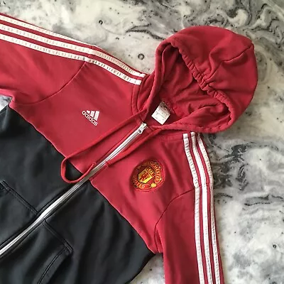 Adidas Manchester United Man U 2016 Football Red Black Full Zip Hoodie Jacket S • £39.99