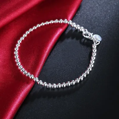 925 Sterling Silver 4M Beads Chain Pretty Bracelet FOR Women Jewelry Wedding • $1.88