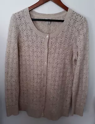 L.L.BEAN Cream Merino WOOL Blend Women Size XL Scoop Neck Pointelle Cardigan • $35