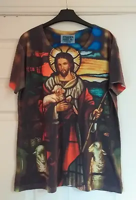 Yizzam USA XL Easter Jesus Lamb Of God Stained Glass Design Meme Tee T Shirt • £10.99