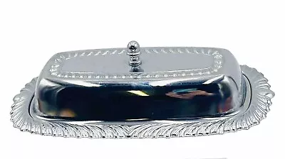 Vintage Irvinware Chrome Metal Butter Dish With Glass Tray Insert Made In USA • $9.99