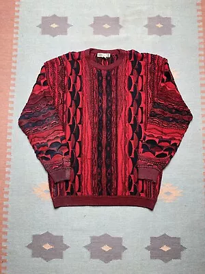 Vintage Coogi Style Deep Knit Sweater 3D Textured Biggie Boom X Red Men’s XXL • $50