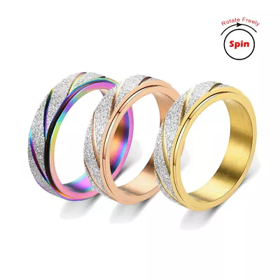$6.99 • Buy Anti-anxiety Spinner Fidget Rotating Rings Diagonal Sand Blasted Stainless Steel